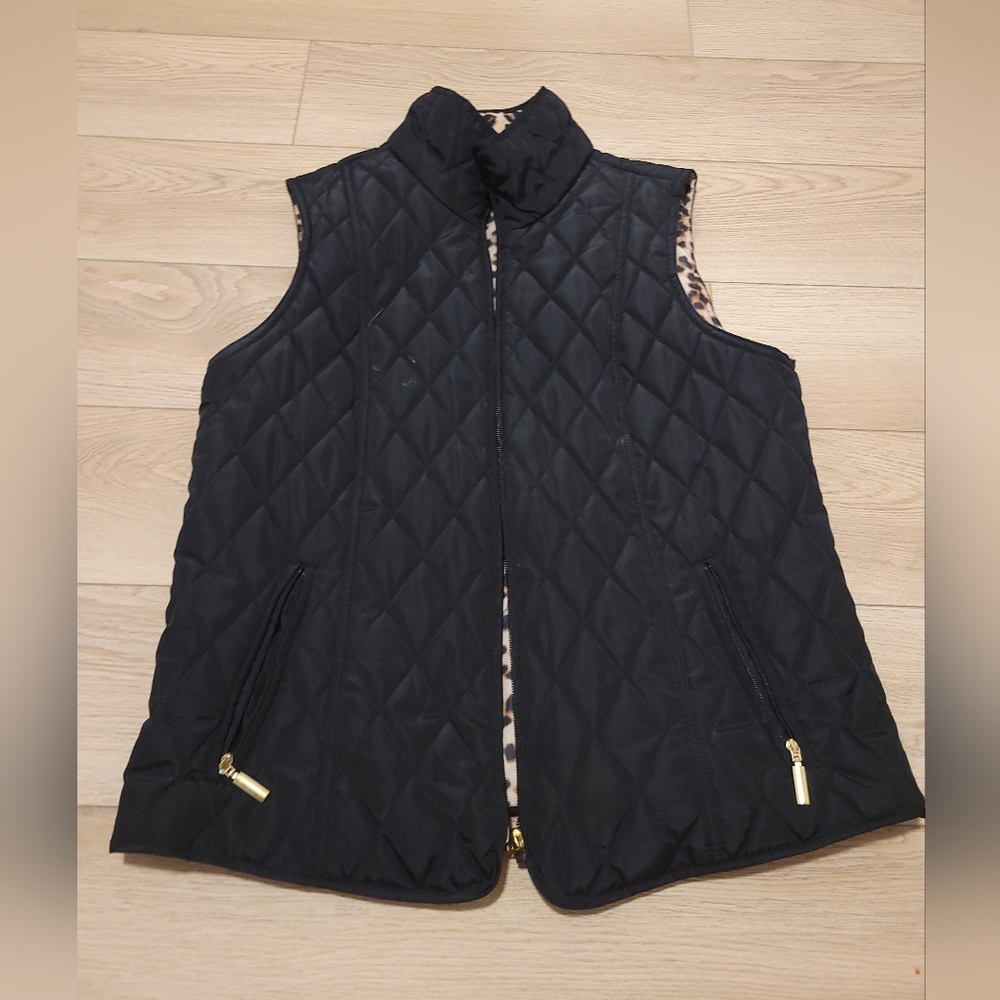 Tradition Black Quilted Vest with Gold Accents And Printed Animal